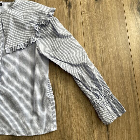 Zara Peter Pan Collar Blue White Checked Rhinestone Buttons Size Small EUC - Picture 4 of 9
